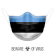 © Dvarg - Medical Mask with National Flag of Estonia as Icon on White. Protective Mask Virus and Flu. Surgery Concept of Health Care Problems and Fight Novel Coronavirus (2019-nCoV) in Form of Estonian flag