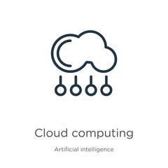 Wall Mural - cloud computing icon. thin linear cloud computing outline icon isolated on white background from art