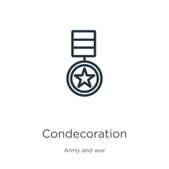 Condecoration icon. Thin linear condecoration outline icon isolated on white background from army and war collection. Line vector sign, symbol for web and mobile