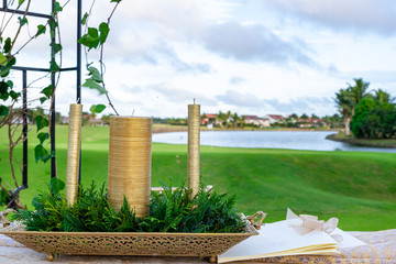 Candles and lake view