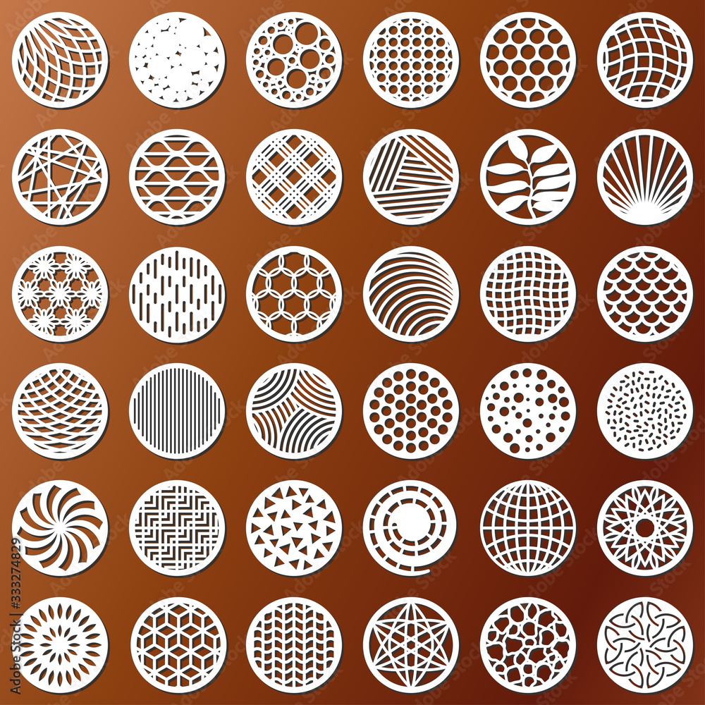 Set decorative circle coaster for laser cutting. Round abstract ...