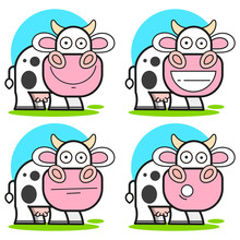 Set Of Isolated Cow In The Meadow - Vector Illustration