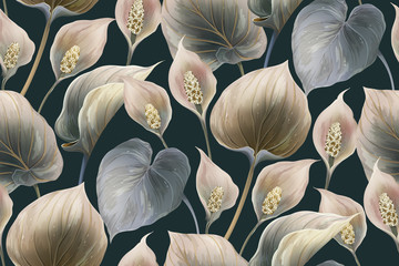 Wall Mural - Calla flowers seamless pattern background