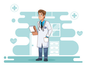 Poster - professional doctor with checklist character