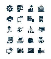 Wall Mural - smartphones and online education icon set, silhouette style