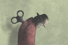 Illustration Of Tired Man With A Wind Up Key