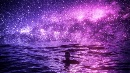 Wall Mural - Starry Night in the Middle of The Ocean VJ Loop Background