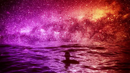 Wall Mural - Starry Night in the Middle of The Ocean VJ Loop Background