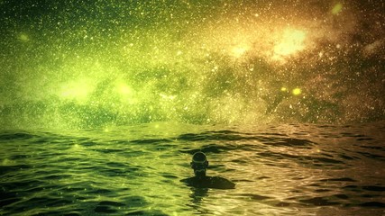Wall Mural - Starry Night in the Middle of The Ocean VJ Loop Background