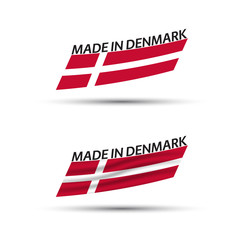 Wall Mural - Two modern colored vector Danish flags isolated on white background, flags of Denmark, Danish ribbons, Made in Denmark