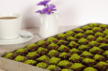 Turkish Dessert, Baklava With Chocolate  Stock Photo