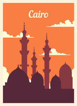Retro Poster Cairo City Skyline. Vintage Vector Illustration.