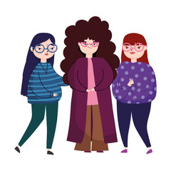 Wall Mural - young group women with glasses female character isolated icon