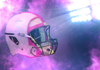 american football helmet with smoke pink background / 3d illustration / 3d rendering