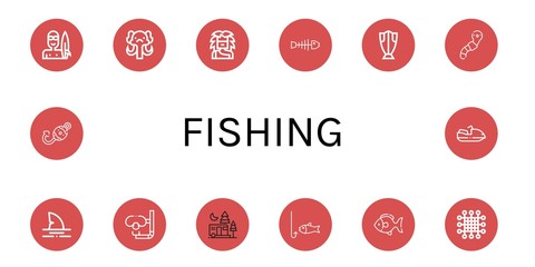 Canvas Print - Set of fishing icons