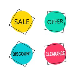 Wall Mural - Flat linear promotion ribbon banner, scroll, price tag, sticker, badge, poster. Vector illustration