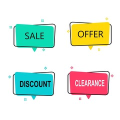 Wall Mural - Flat linear promotion ribbon banner, scroll, price tag, sticker, badge, poster. Vector illustration