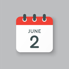 icon calendar day 2 june, summer days of the year