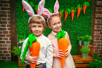 Wall Mural - children holding carrots