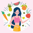 young woman with fruits and vegetables healthy life