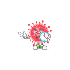 Poster - cartoon character style of cheerful coronavirus emergency with clock