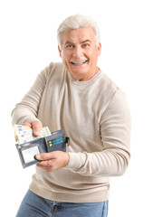 Poster - Senior man with purse on white background