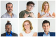 © Mangostar - Happy positive multiracial people portrait set. Smiling men and women of different races and ages multiple shot collage. Human emotions concept