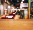 © VTT Studio - Table top wooden counter Blur Cafe restaurant seats interior background