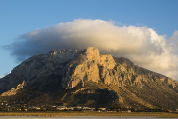 evocative mountain image with cloud on the top in Sicily