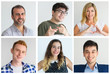 © Mangostar - Cheerful positive people portrait set. Smiling men and women of different races and ages multiple shot collage. Human emotions concept