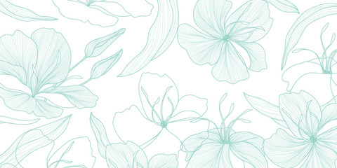 Wall Mural - luxury vintage floral line arts wallpaper design. exotic botanical wallpaper, vintage boho style for