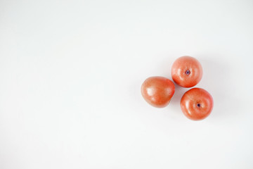 Top view of fresh red apple isolated on white background.