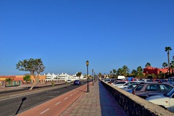  city of Corralejo on the Spanish Canary Island Fuerteventura on a warm holiday day