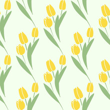 Vector Seamless Pattern Tulips Yellow Green Color, Botanical Floral Decoration Texture.