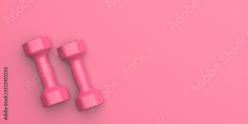 Photographie Dumbbells set pink color isolated on pink. 3d illustration