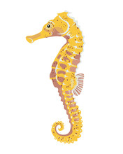 Yellow Sea Horse Cartoon. Icon. Modern Simple Vector Illustration