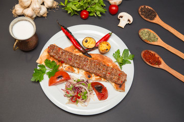 Wall Mural - Turkish Adana Urfa Skewers Shish Kebab stock photo