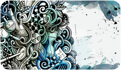 Wall Mural - science hand drawn doodle banner. cartoon detailed flyer.