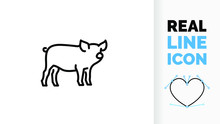 Vector Editable Real Line Icon Of A Domestic Side View Full Body Pig Or Swine Used For Pork Meat As Modern Clean Line Art Illustration In A Black Stroke Symbol Style On A White Background Style