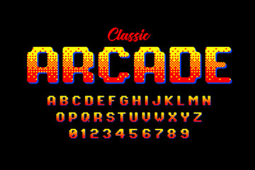 Wall Mural - retro style arcade games font, 80s video game alphabet letters and numbers