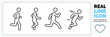 Editable real line icon set of a boy stick figure running fast and jogging in a outline design in modern black lines on a clean white background as a EPS vector file