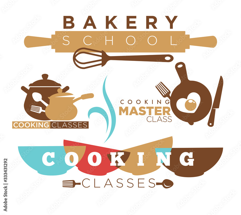 Library Cooking Program Logo Cooking school and culinary class logotype with dish sign vector Stock ...