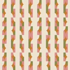 Poster - Geometric seamless pattern. Vector background with simple shapes like semi cirles and squares in neutral muted pastel colors.