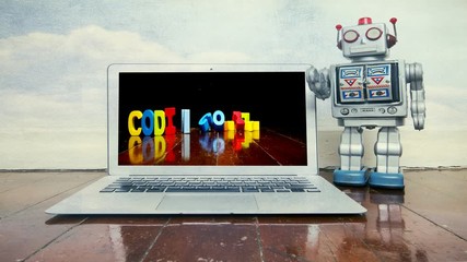 cinemagraph  teacher robot teaching code to kids 