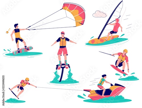 Dekoracja na wymiar  zestaw-ekstremalnych-sportow-wodnych-ilustracja-wektorowa-plaskie-na-bialym-tle