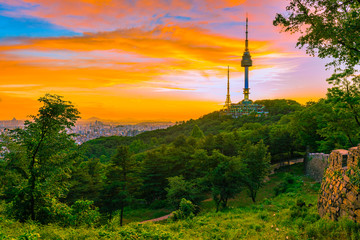 Wall Mural - Twilight Seoul Tower in Spring at south korea.