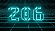 Number 206 In Neon Glow Cyan On Grid Background, Isolated Number 3d Render