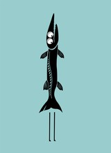 Funny Barracuda Fish Cartoon Illustration