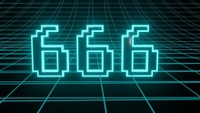 Number 666 In Neon Glow Cyan On Grid Background, Isolated Number 3d Render