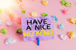 Word writing text Have A Nice Weekend. Business photo showcasing wishing someone that something nice happen holiday Colored crumpled papers empty reminder pink floor background clothespin